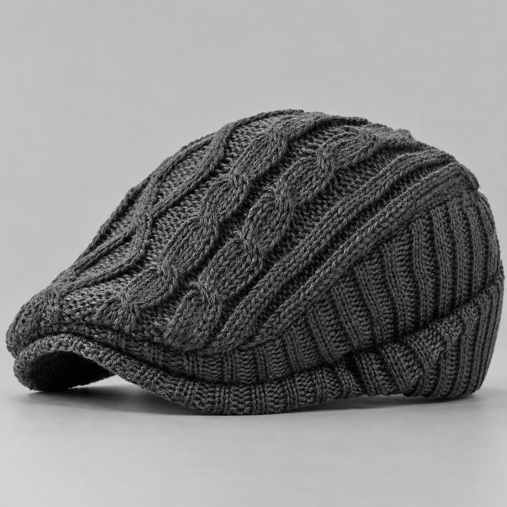 Casquette Plate Homme en Maille Torsadée avec Visière Courte
