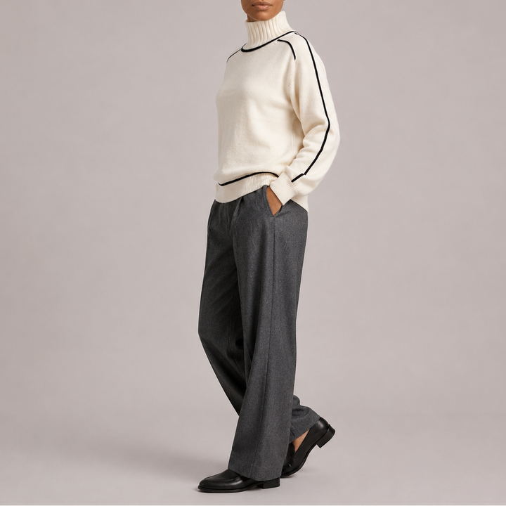 Pull Femme Col Roulé en Maille avec Finitions Contrastées
