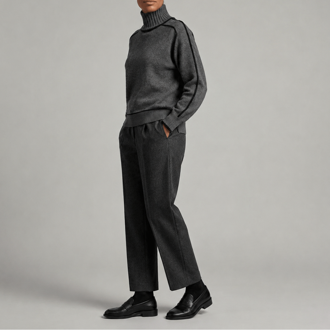 Pull Femme Col Roulé en Maille avec Finitions Contrastées