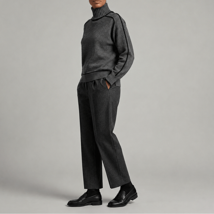 Pull Femme Col Roulé en Maille avec Finitions Contrastées