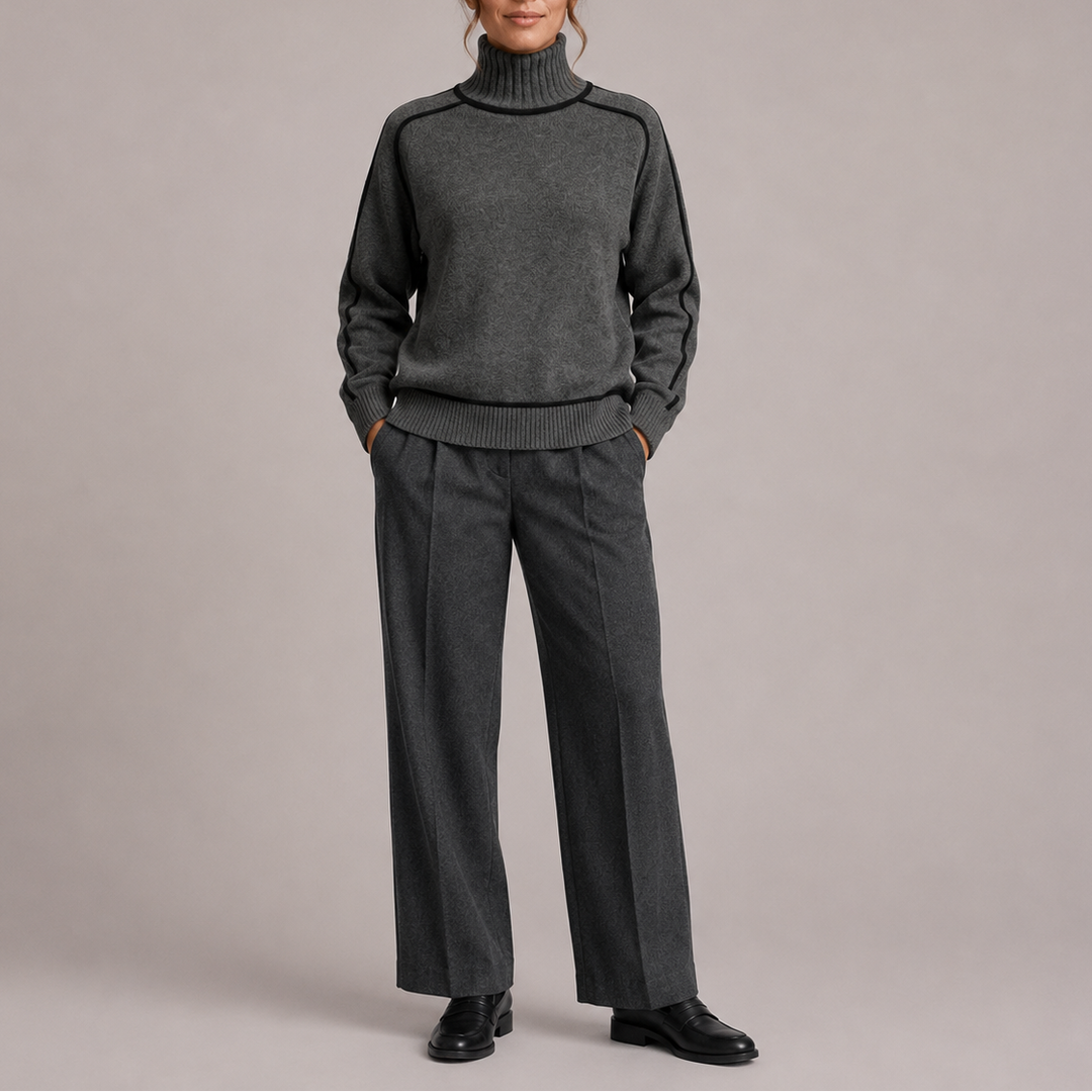 Pull Femme Col Roulé en Maille avec Finitions Contrastées