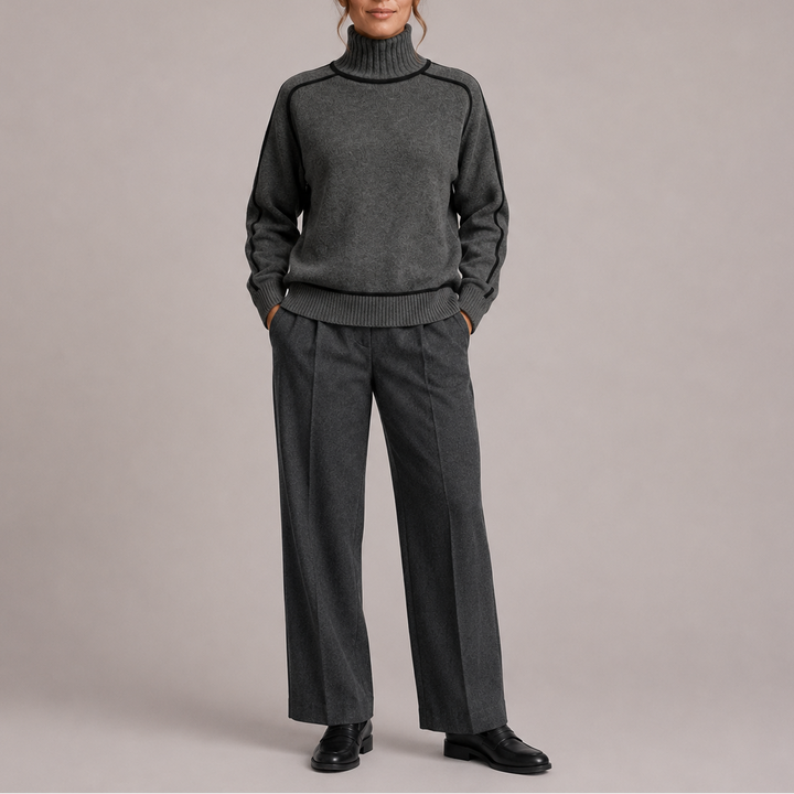 Pull Femme Col Roulé en Maille avec Finitions Contrastées