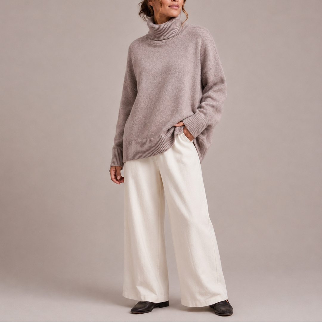 Pull Femme Col Roulé Oversize en Maille