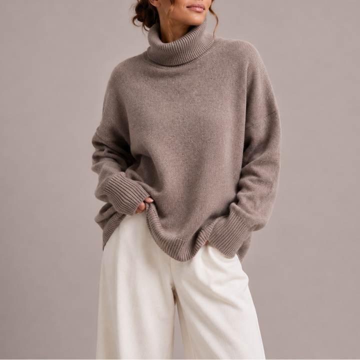 Pull Femme Col Roulé Oversize en Maille