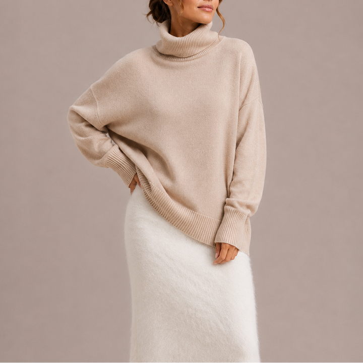 Pull Femme Col Roulé Oversize en Maille