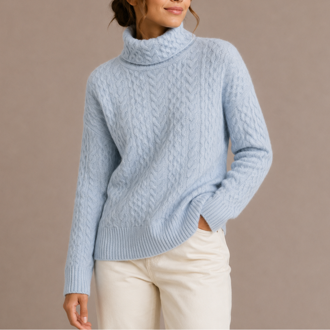 Pull Femme Col Roulé en Maille Torsadée Épaisse