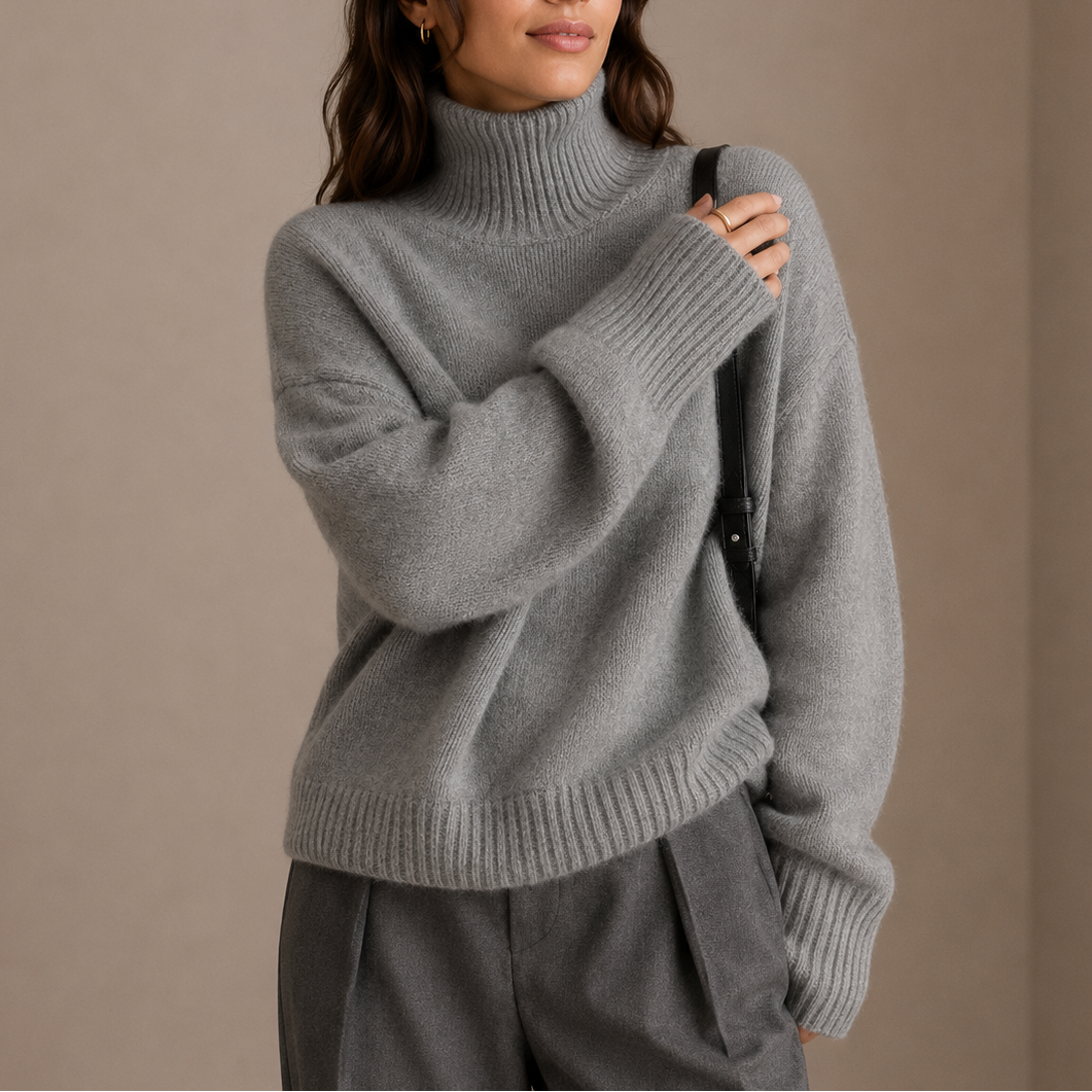 Pull Femme Col Roulé Oversize en Maille
