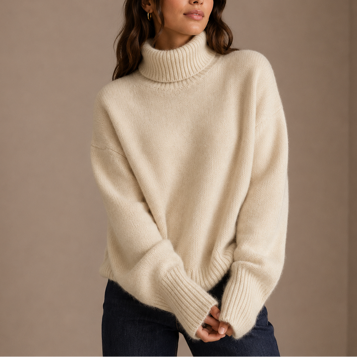 Pull Femme Col Roulé Oversize en Maille