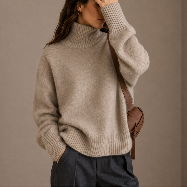 Pull Femme Col Roulé Oversize en Maille