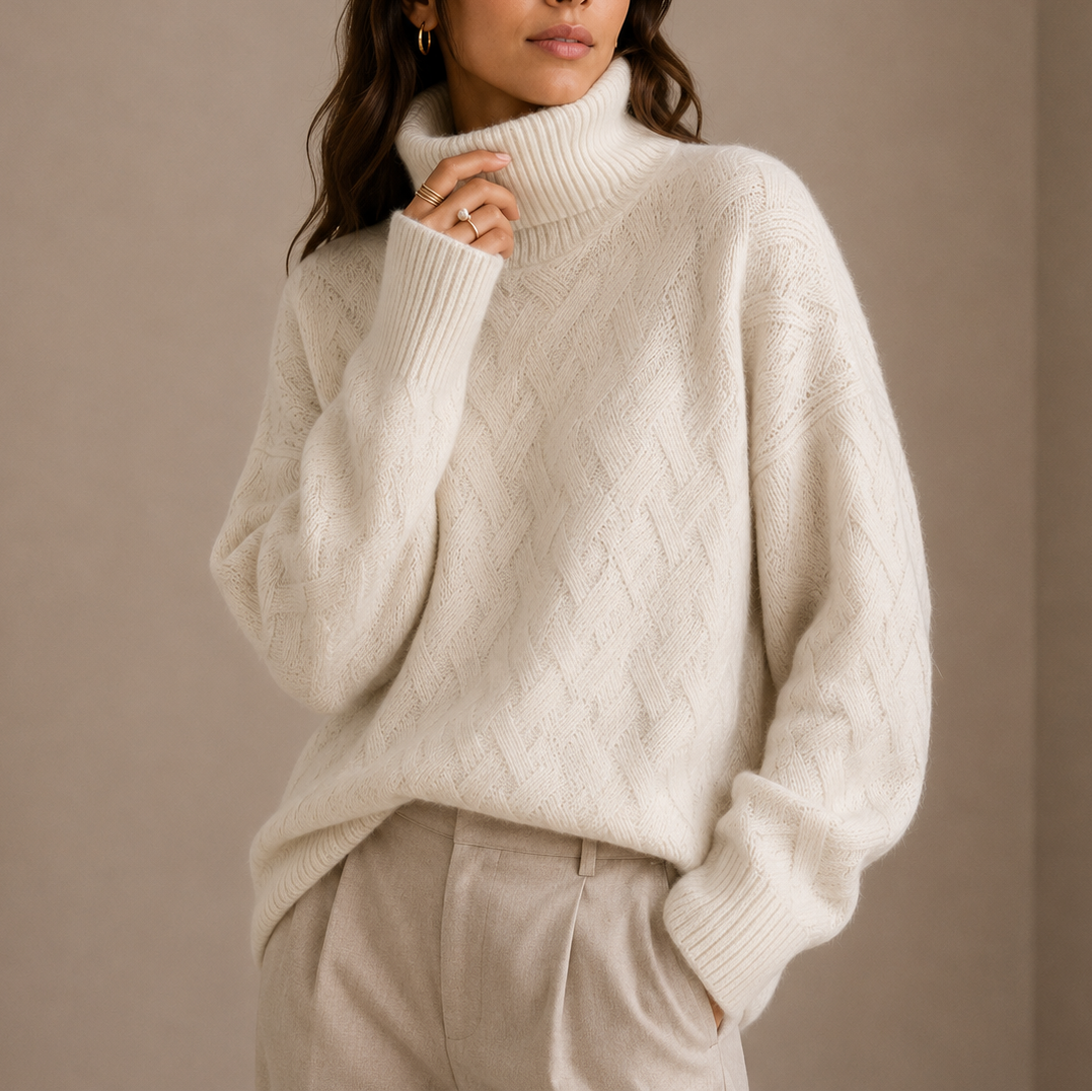 Pull Femme Col Roulé en Maille Texturée