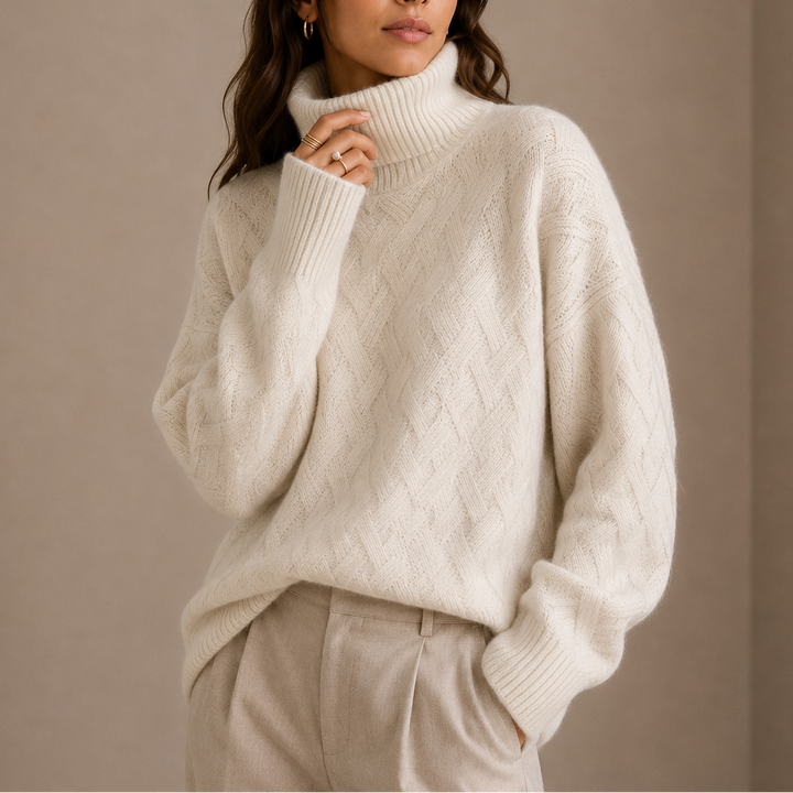 Pull Femme Col Roulé en Maille Texturée