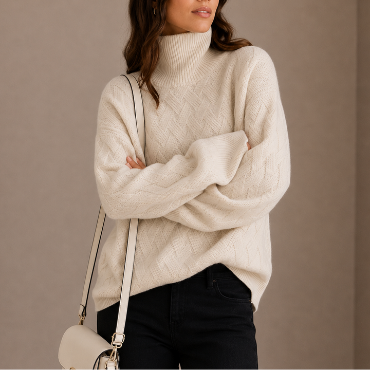 Pull Femme Col Roulé en Maille Texturée