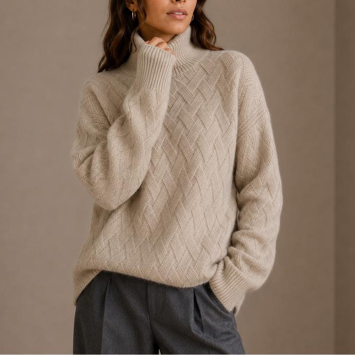 Pull Femme Col Roulé en Maille Texturée