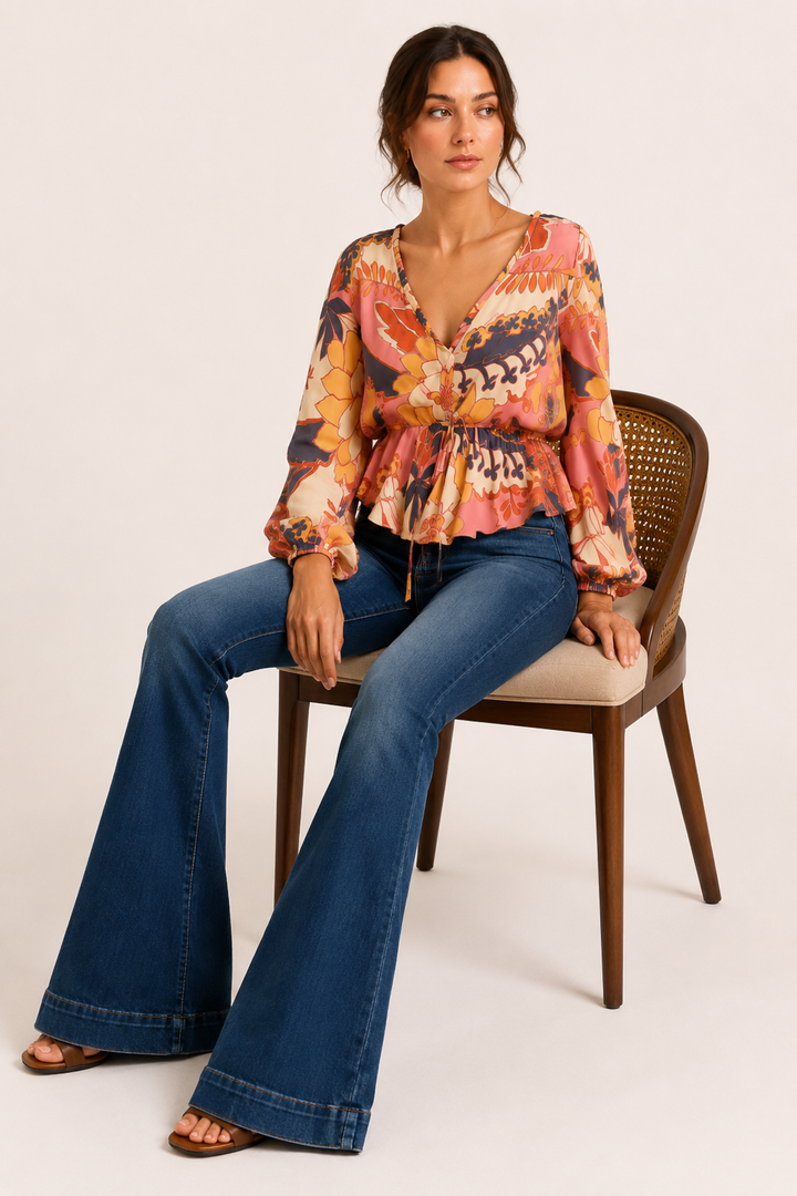 Jean Femme Taille Mi-Haute Évasé en Denim Stretch