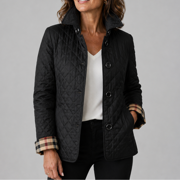 Veste Matelassée Légère Femme à Losanges et Col Montant