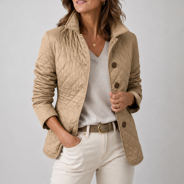 Veste Matelassée Légère Femme à Losanges et Col Montant