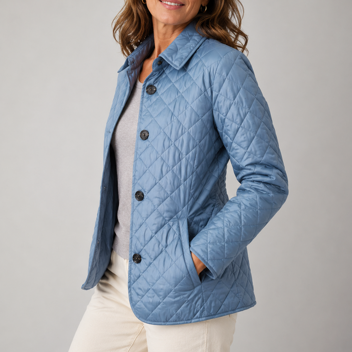 Veste Matelassée Légère Femme à Losanges et Col Montant