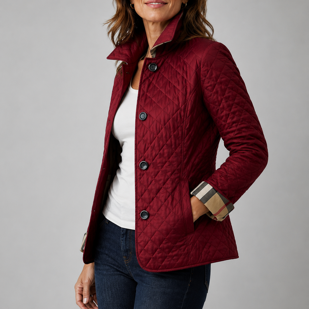 Veste Matelassée Légère Femme à Losanges et Col Montant
