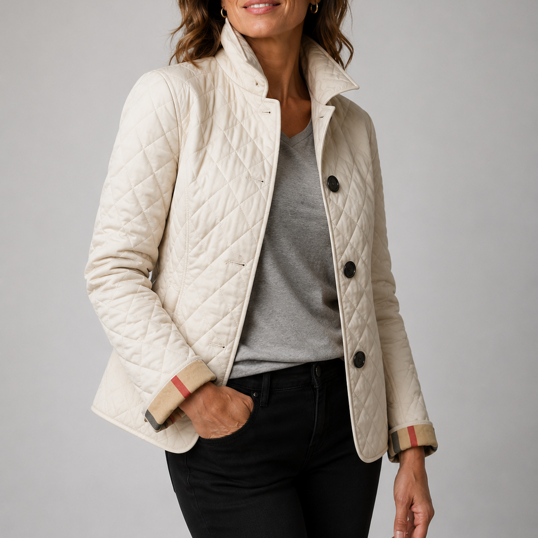 Veste Matelassée Légère Femme à Losanges et Col Montant