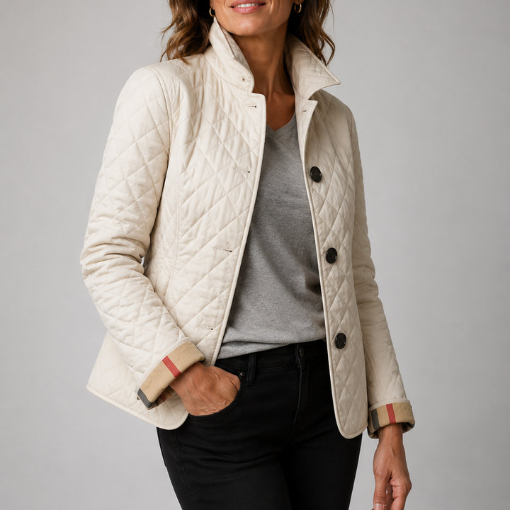 Veste Matelassée Légère Femme à Losanges et Col Montant