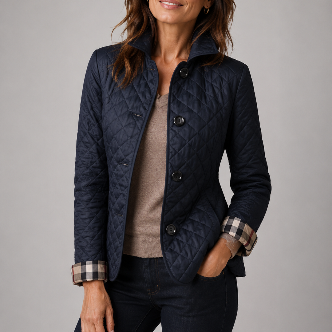Veste Matelassée Légère Femme à Losanges et Col Montant