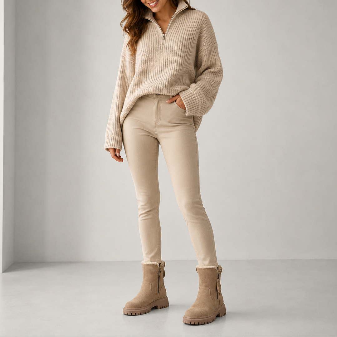 Bottines Femme à Semelle Épaisse Doublées en Fausse Fourrure