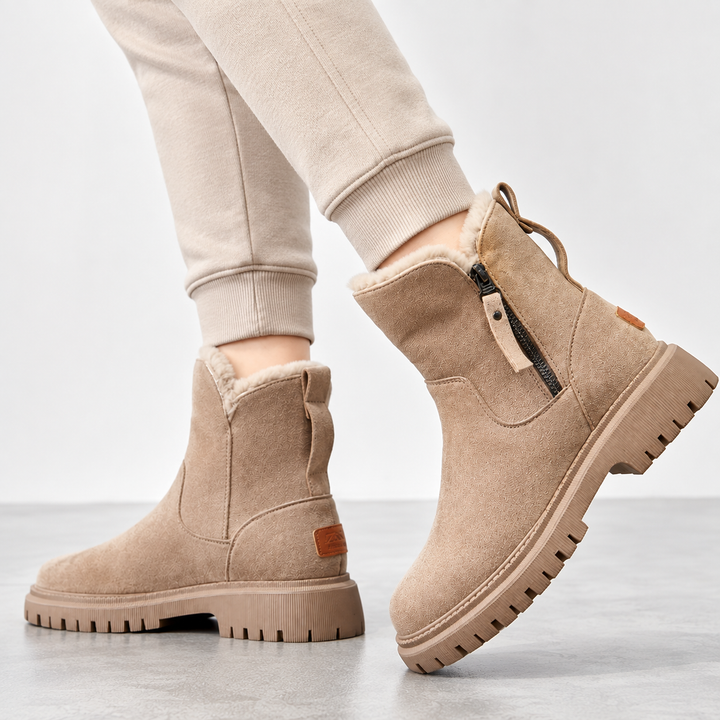 Bottines Femme à Semelle Épaisse Doublées en Fausse Fourrure
