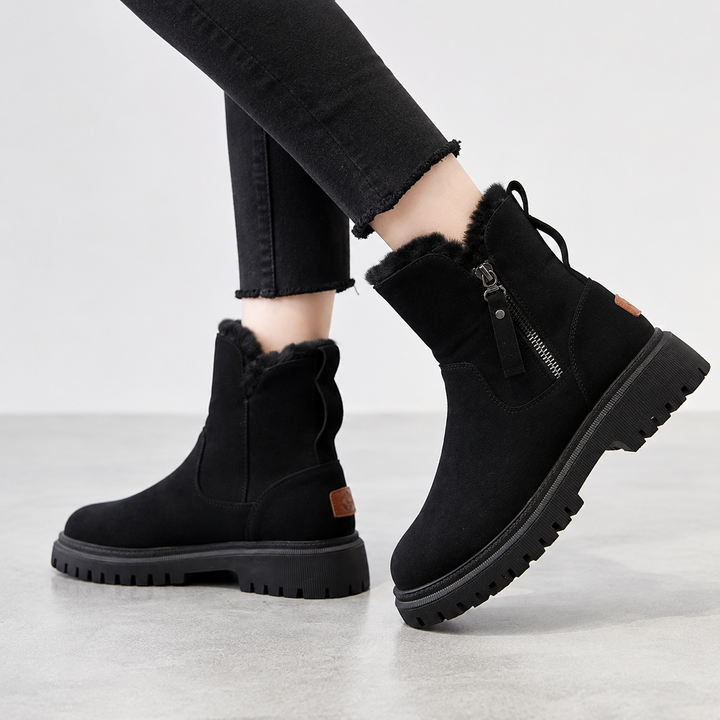 Bottines Femme à Semelle Épaisse Doublées en Fausse Fourrure