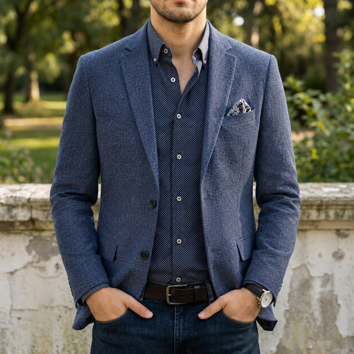 Blazer Homme Boutonné Col Notch Poches à Rabat