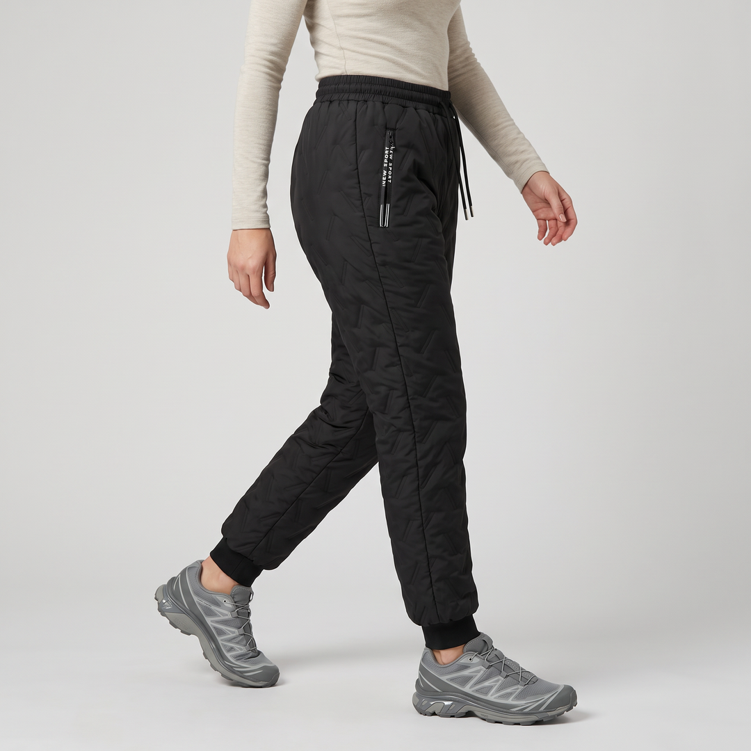 Pantalon d'Hiver Femme Doublé Sherpa Matelassé Taille Cordon