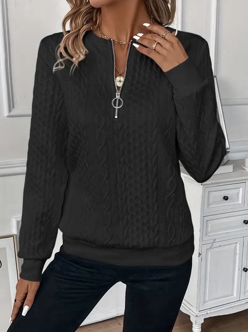 Pull Femme Maille Torsadée Col Montant Zip