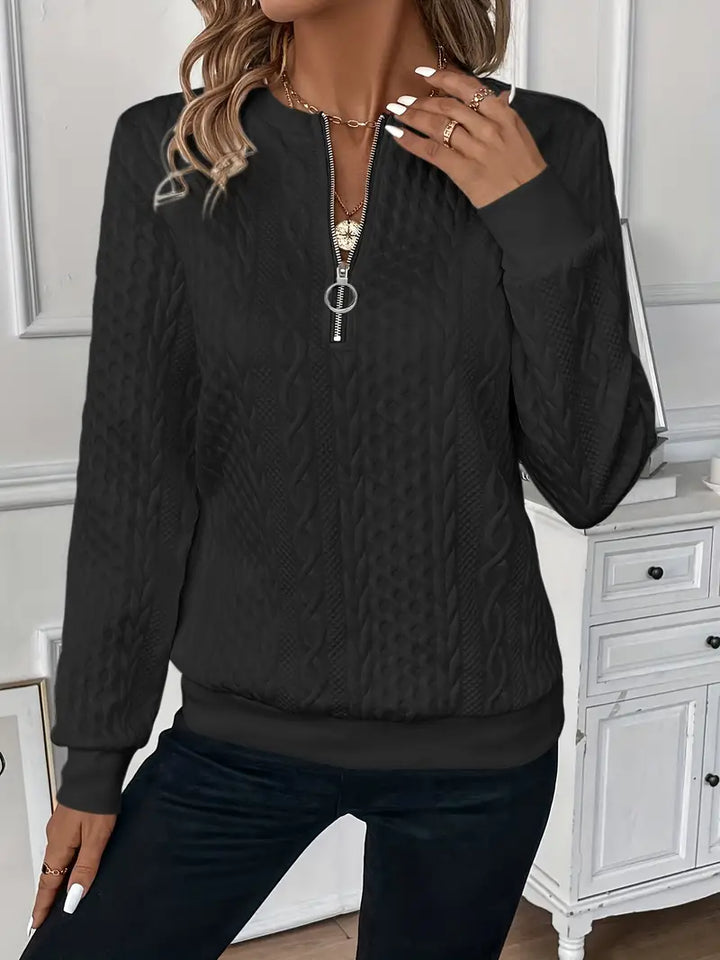 Pull Femme Maille Torsadée Col Montant Zip