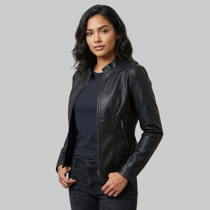 Veste Femme Cintrée Effet Cuir à Fermeture Éclair