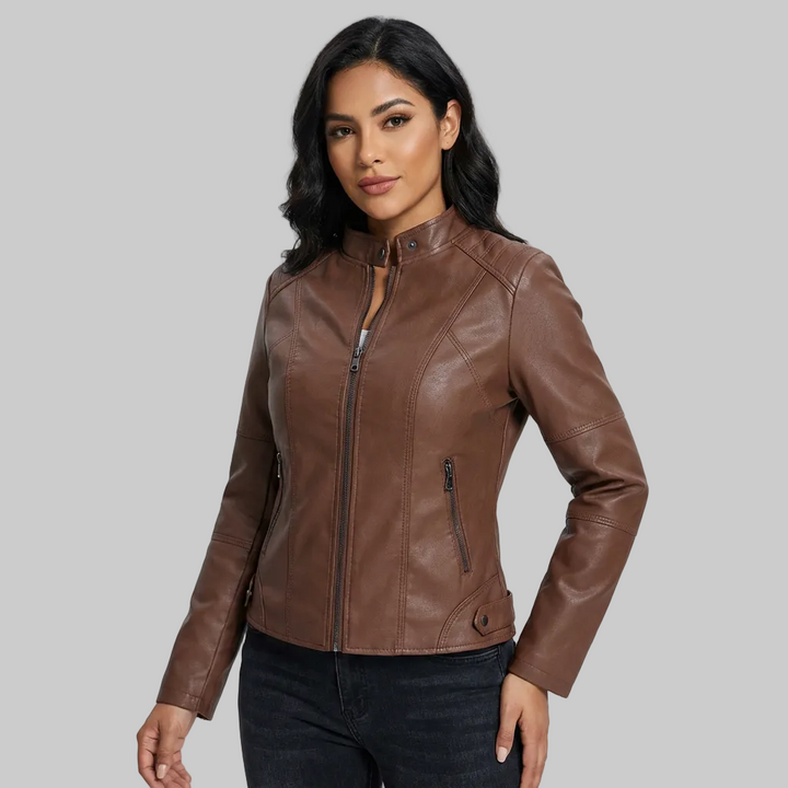 Veste Femme Cintrée Effet Cuir à Fermeture Éclair