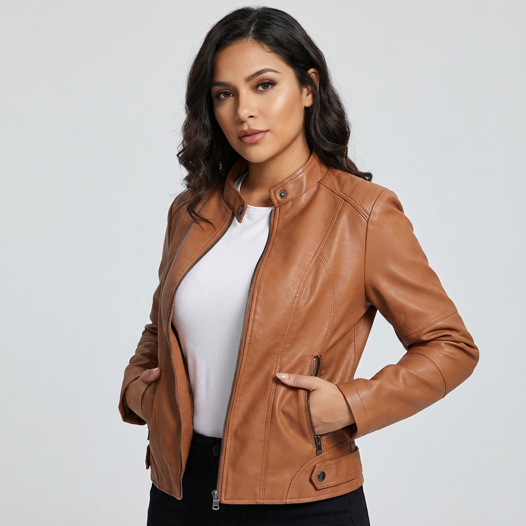 Veste Femme Cintrée Effet Cuir à Fermeture Éclair