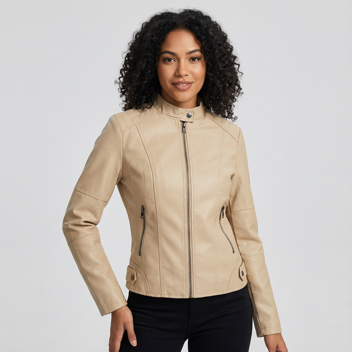 Veste Femme Cintrée Effet Cuir à Fermeture Éclair