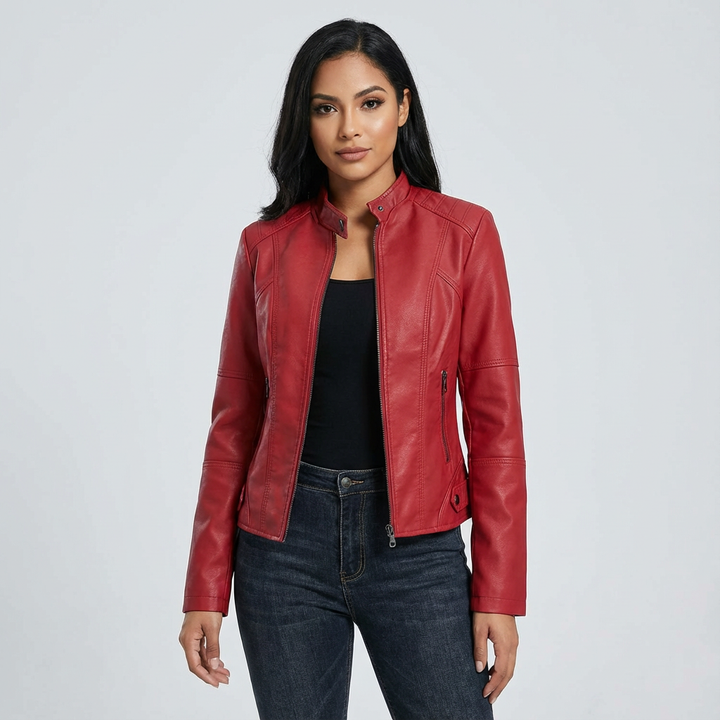 Veste Femme Cintrée Effet Cuir à Fermeture Éclair