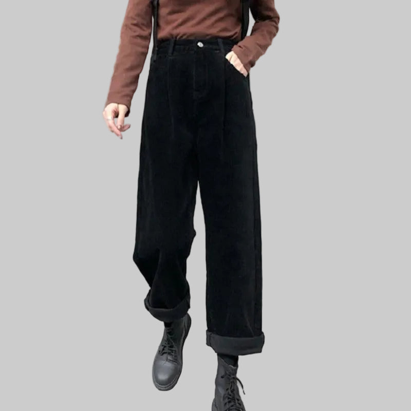 Pantalon Femme en Velours Côtelé Taille Haute à Jambes Larges – Coton Mélangé