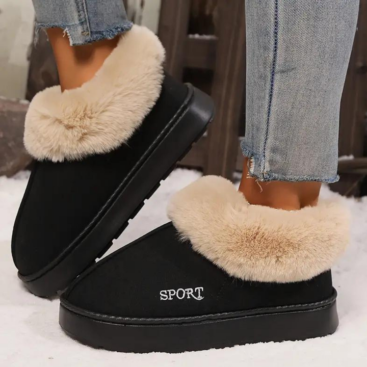 Chaussons Mules Doublés Fourrure à Semelle Épaisse pour Femme