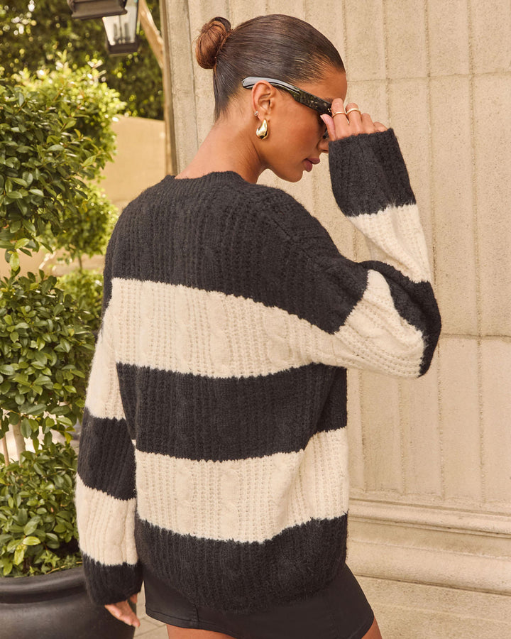 Pull Femme en Maille Torsadée Rayé Color Block