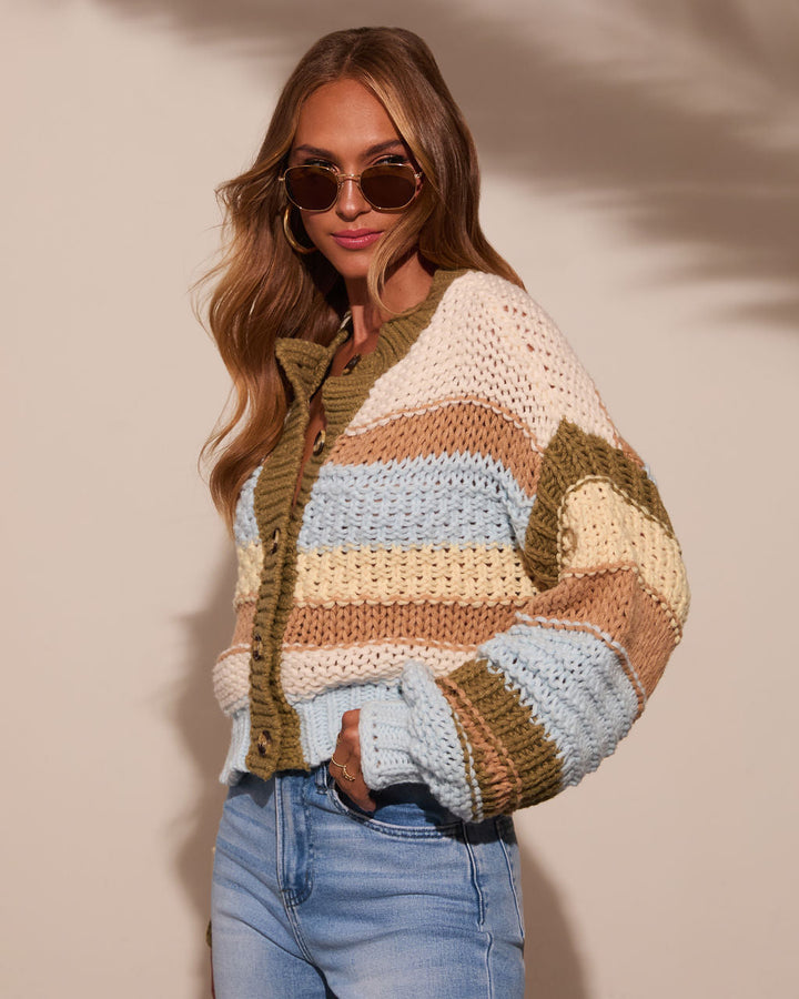 Cardigan Femme en Maille Rayée