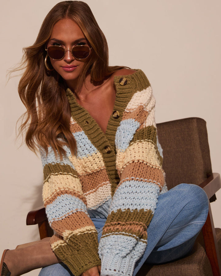 Cardigan Femme en Maille Rayée