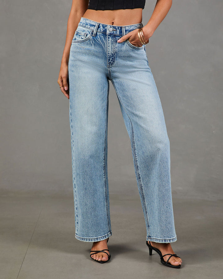 Jean Femme en Coton Taille Haute à Jambes Larges