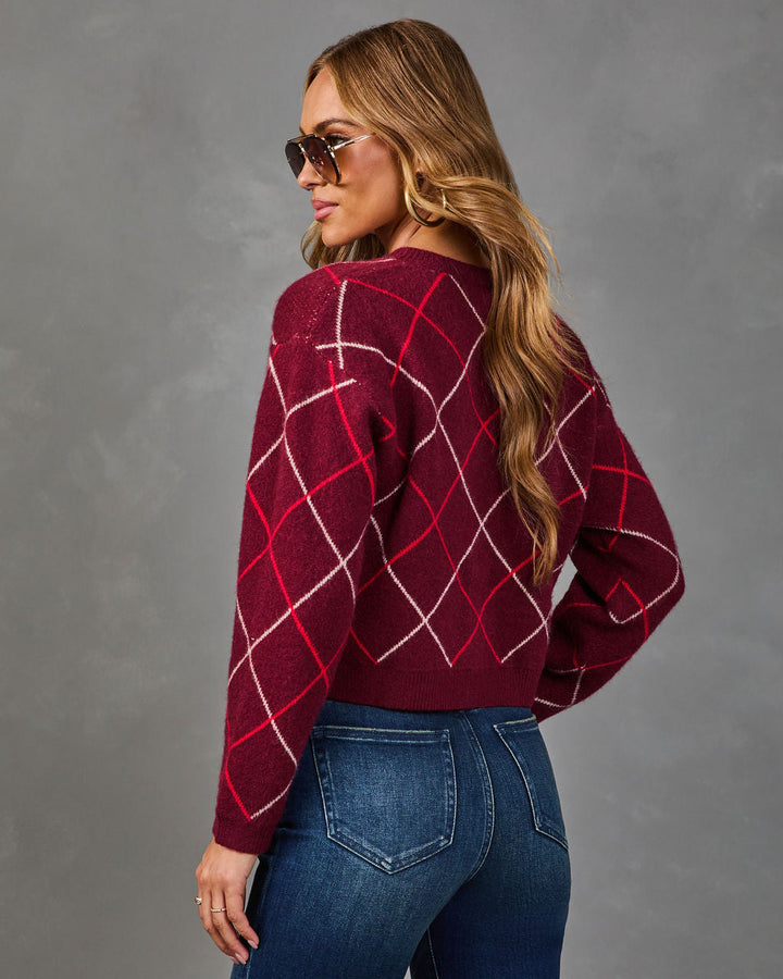 Cardigan Femme en Maille Brossée à Motif Argyle Boutonné