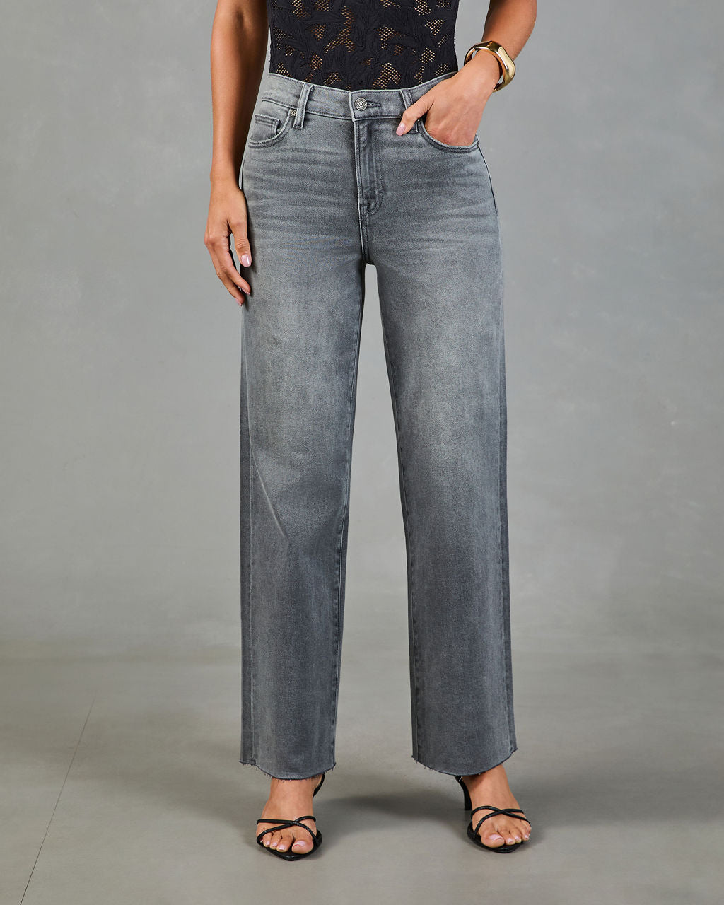 Jean Femme Super Stretch Taille Haute Coupe Droite à Ourlet Effiloché
