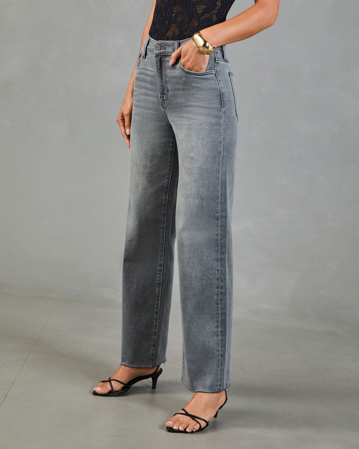 Jean Femme Super Stretch Taille Haute Coupe Droite à Ourlet Effiloché