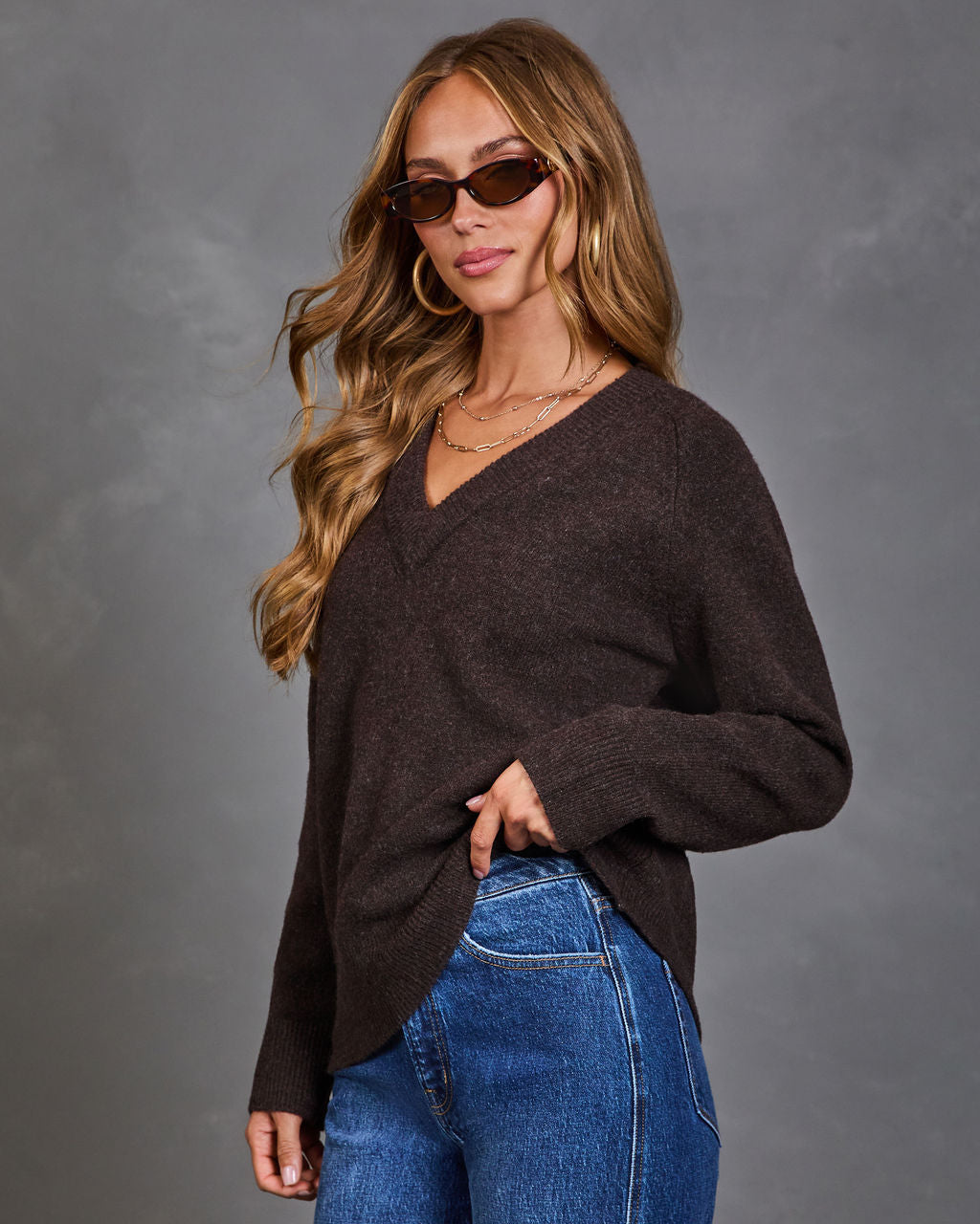 Pull Femme en Maille Brossée à Col V