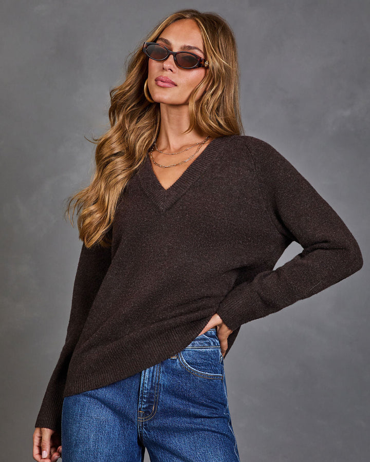 Pull Femme en Maille Brossée à Col V