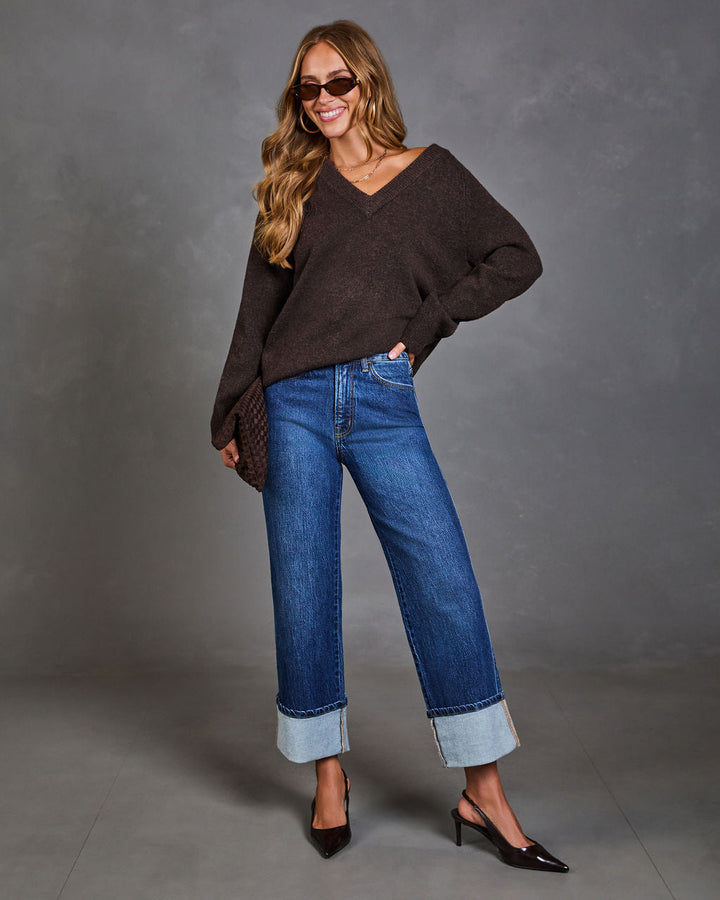 Pull Femme en Maille Brossée à Col V