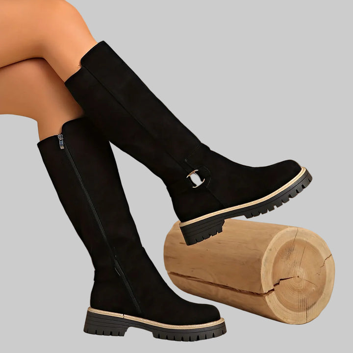 Bottes Femme Hautes à Semelle Plateforme, Fermeture Éclair et Bout Rond